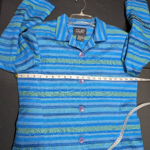 Clio 2 Piece Stylish Blue Striped Women's Button Down Coat And Dress Set Size 14 - Picture 10 of 16